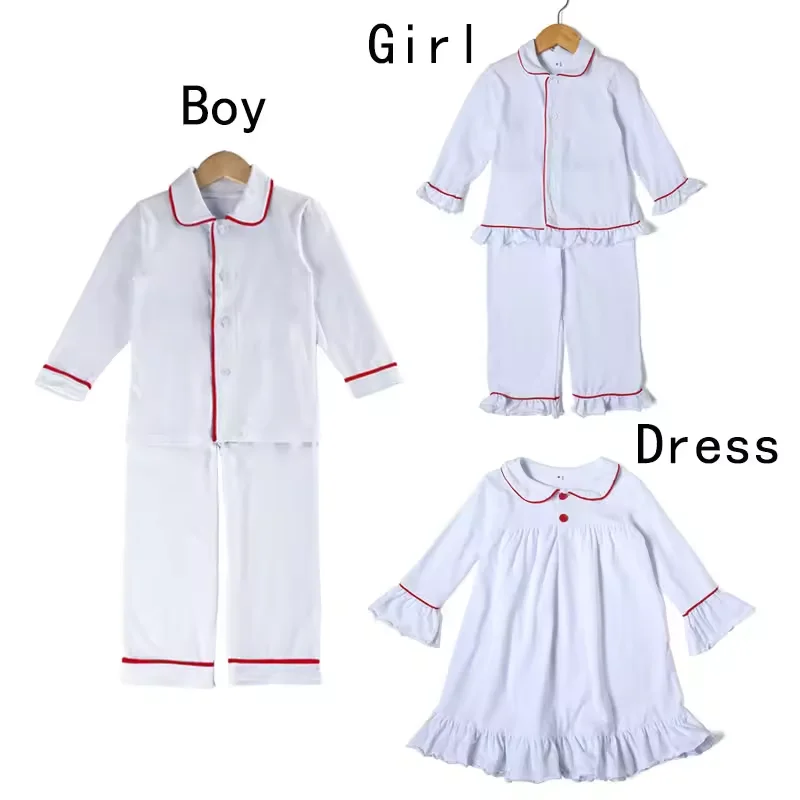 Xmas sibling matching pan collar pajamas little girl ruffle night dress kids boy girl green cotton holiday pajama Children pjs