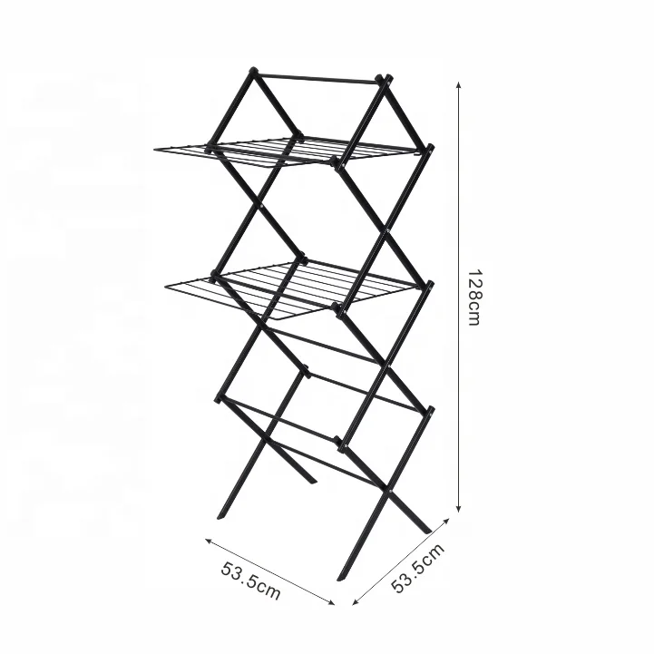 2023 Wireking Home Used 3 Tier 12m Folding Clothes Dryer Airer Black Powder Coating Mini Clothes Drying Rack