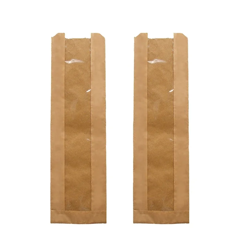 Sharp Bottom Window Baguette French Caterpillar Bread Bakery Paper Bag Food Package Kraft Paper Customized Flexo Printing Accept