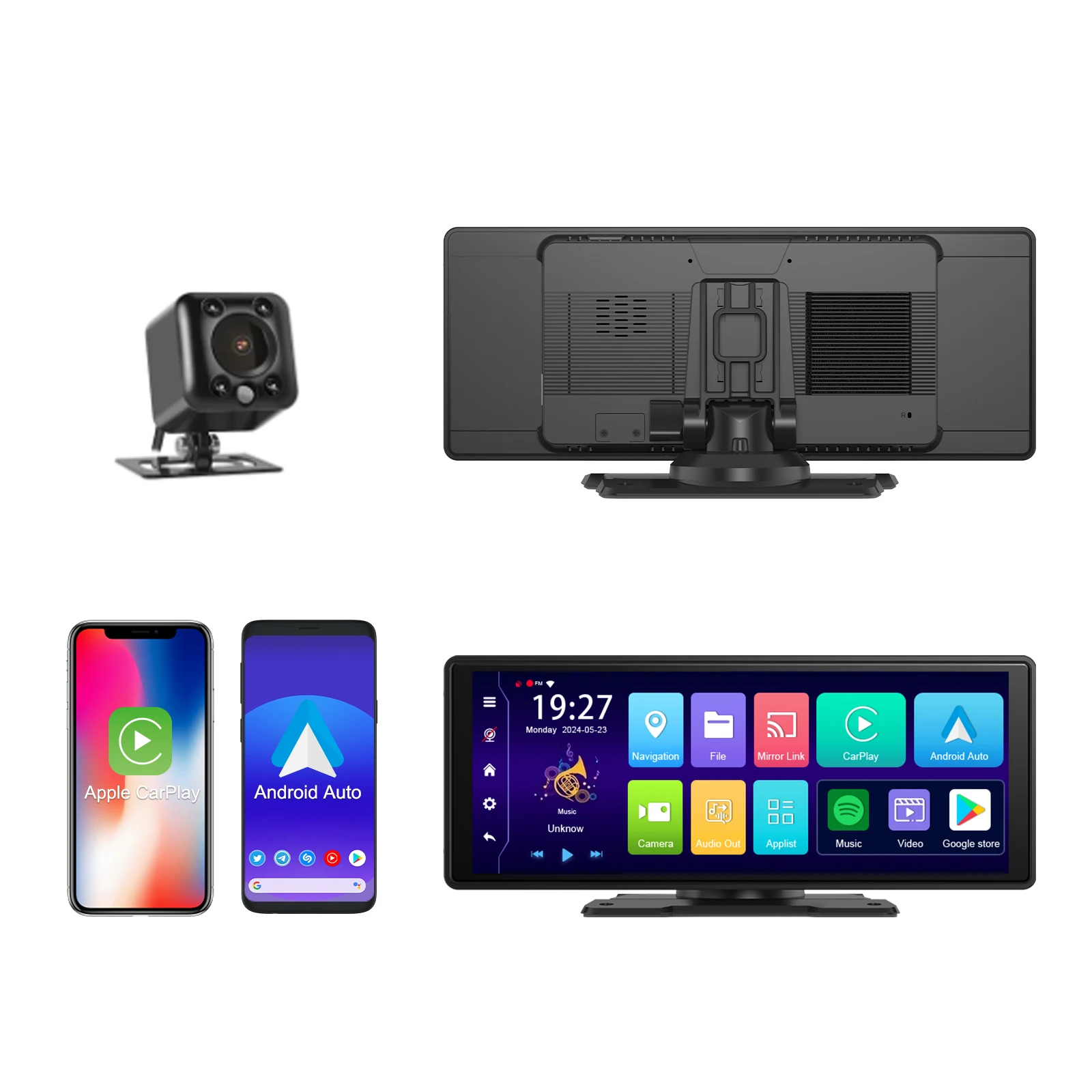 ADINKAM Universal 10.26 Inch Monitor Touch Screen Car Wireless CarPlay Android auto Stereo Radio DVR Dash Cam Multimedia