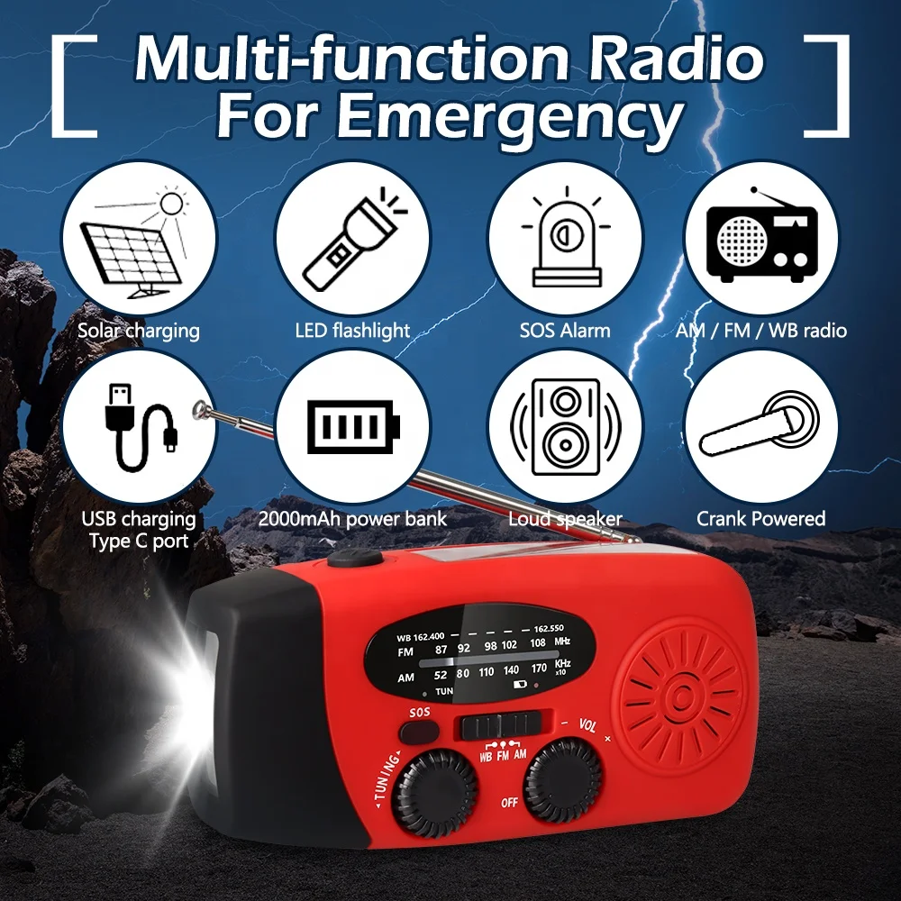 Портативный 2000 мАч Power Bank Солнечная AM/FM радио ручной аварийный 3 в 1 портативное фонарик с лампа для