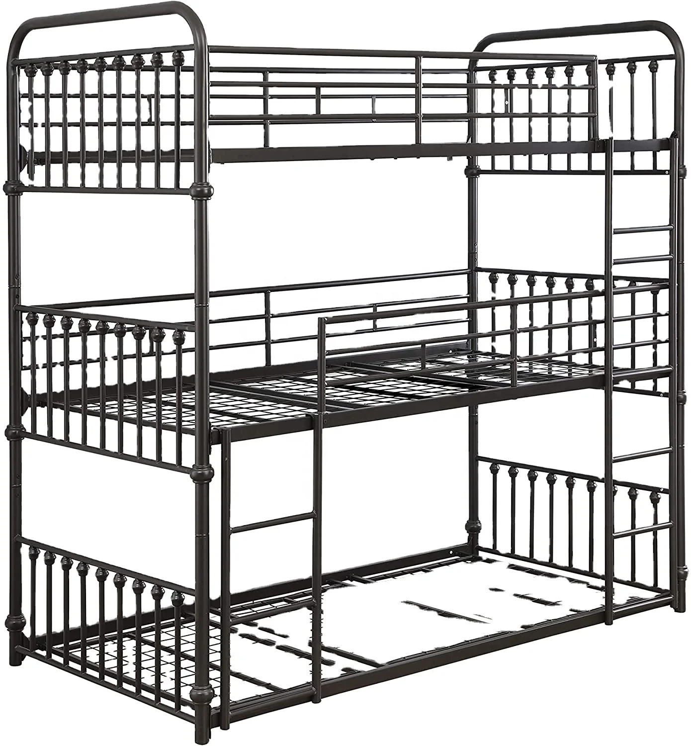 Wholesale Above the bed  below the table three layer school students bed metal  bunk  bed frame for one two three