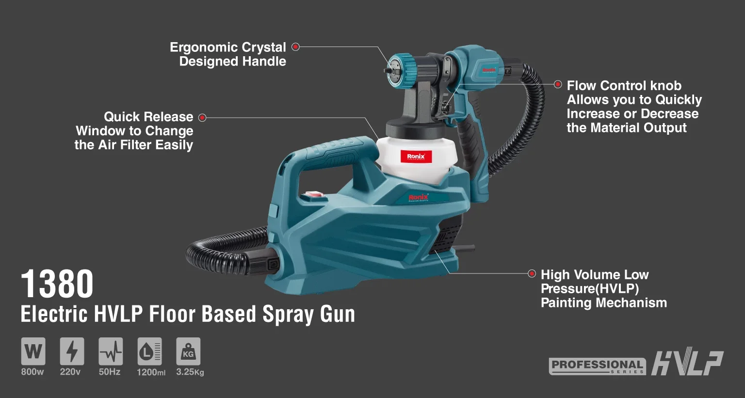 Ronix 1380 High Pressure Airless Spray Paint Machine Professional Spraying Putty Industrial Wall Electric Painting Sprayer