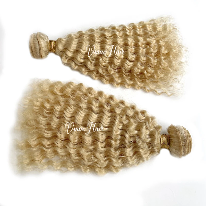 VMAE European Russian 613 Blonde 100g Deep Wave Kinky Curly Weft Virgin Hair Weave Raw Human Hair Bundles Extension