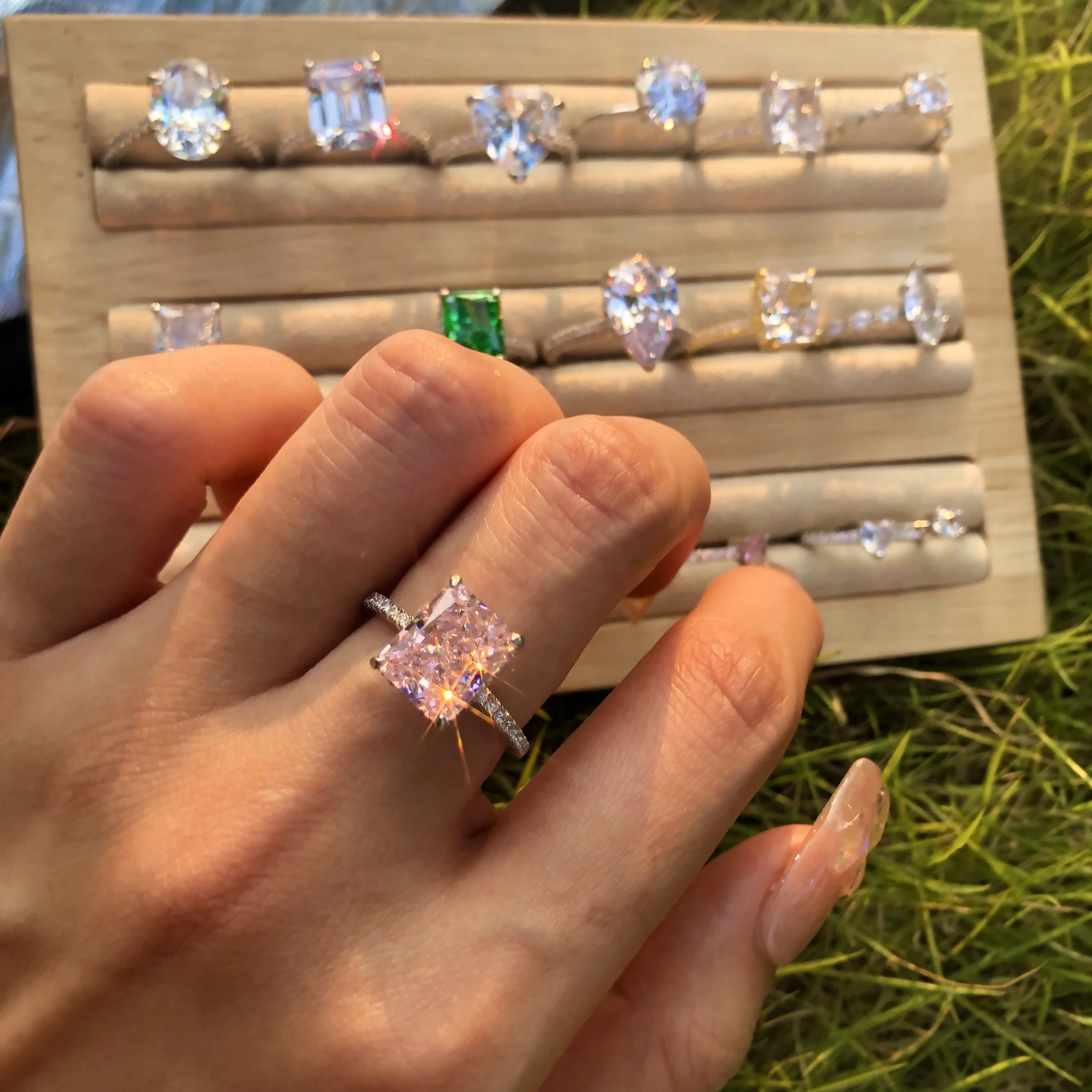 Dylam Top 10 best seller S925 silver solitaire wedding rings set cut 5A+ zirconia crushed ice cut diamond engagement rings set