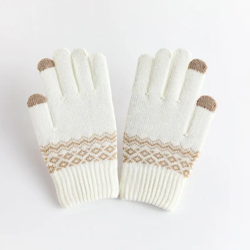 Wholesale knitted touch screen gloves for winter warmth protection with plush wool and warm gloves