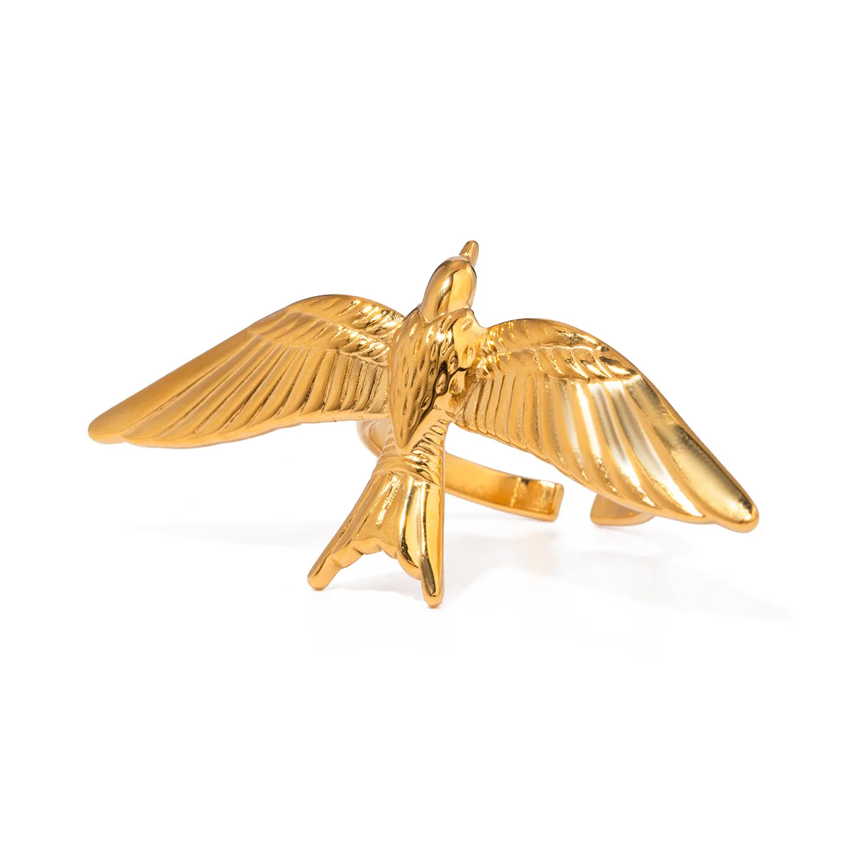 L019 Wholesale 18K PVD Gold Plated Stainless Steel Delicate Wild Goose Finger Ring Cute Bird Open Ring For Women Jewelry