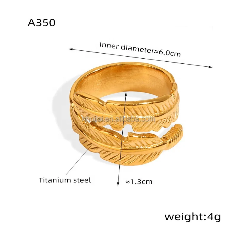 Wholesale Custom Fashion Jewelry Sets 18K Gold Stainless Steel Wide Face Leaf Feather Design Bracelet Bangles Ring Set For Women