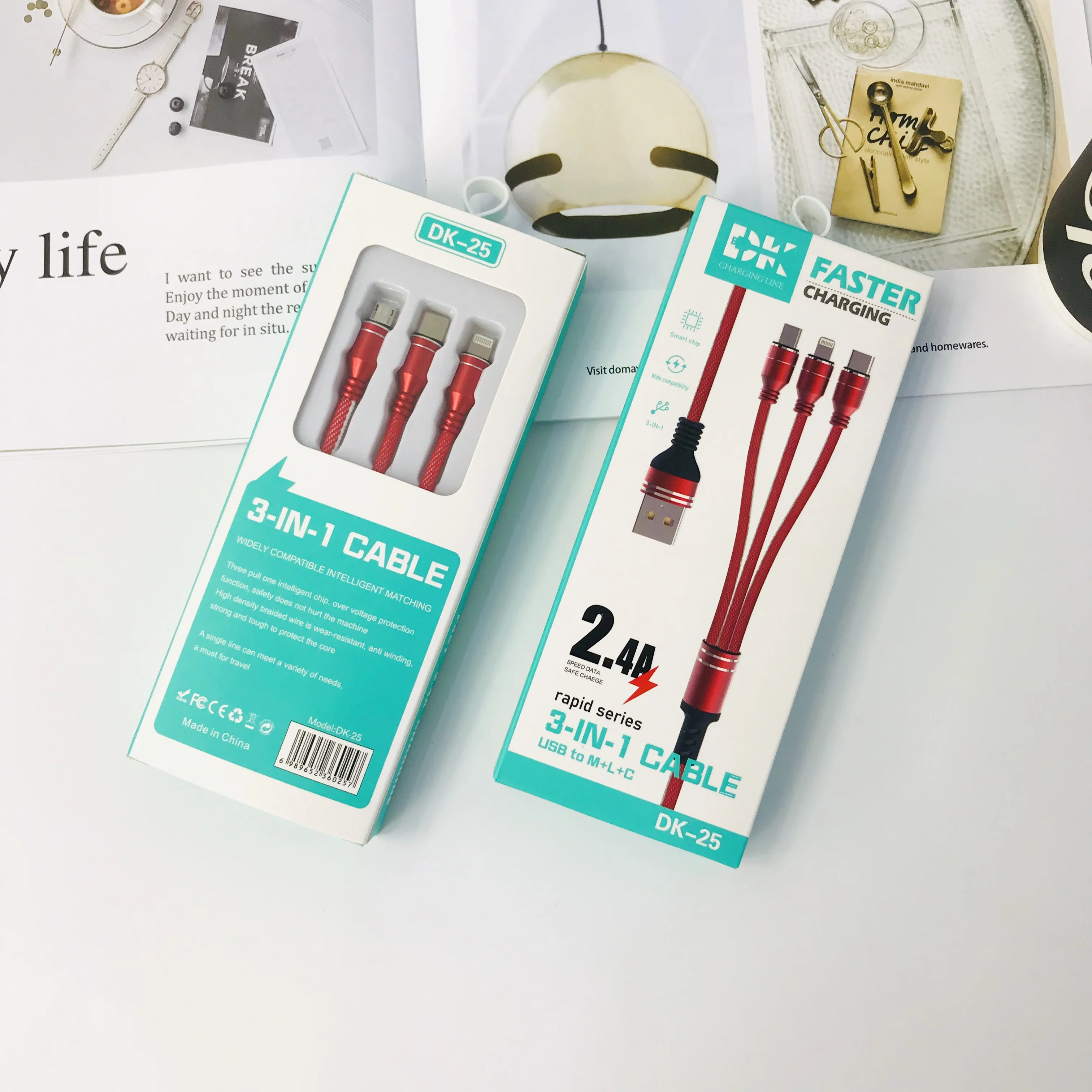 3 in 1 Usb Cable for Iphone Mobile Phone Charger Cable Mobile Usb Charging Type-C for Samsung