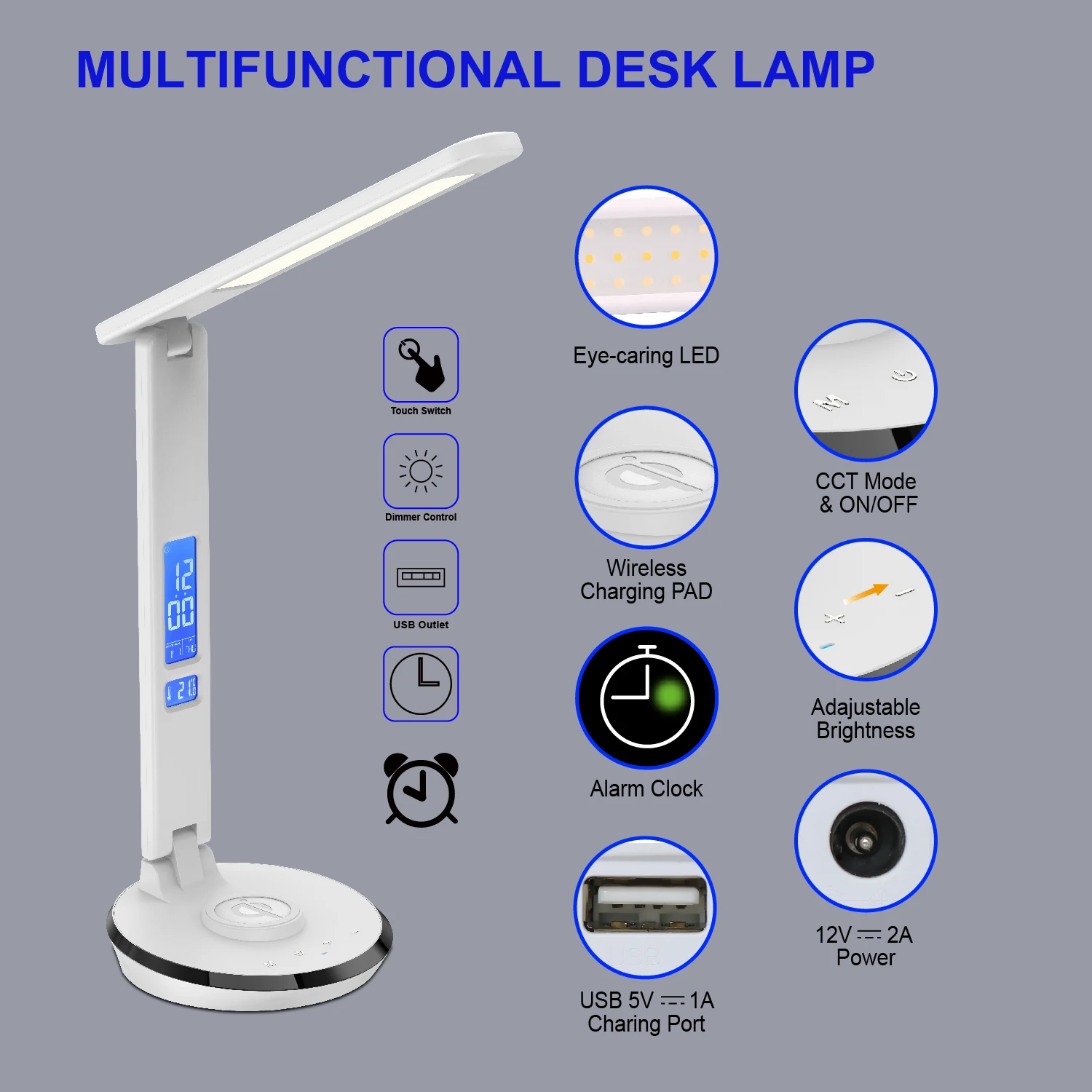 Standard Modern Wireless Charging 5 Modes Study Light USB Reading Bedside Desk Lamp Bedroom Plastic LED Table Lamp