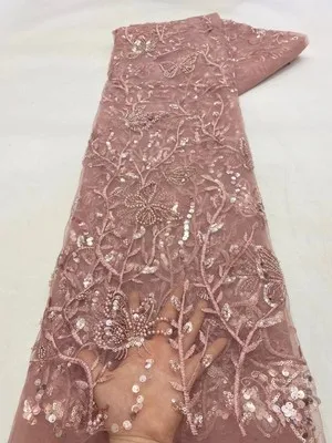 Handmade 2022 colorful wedding lace fabric 3d butterfly beaded embroidered by yards