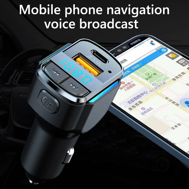 Blue Light Usb Type C Fast Charging Wireless Handsfree Bt Car Kit Fm Transmitter Usb C Car Mp3 Player