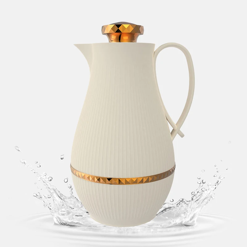 1000ML Promotional Glass Arabic Coffee Pot Gold Coating Tea Jug With Bright Appearance Dallah Thermos For Arabic Coffee