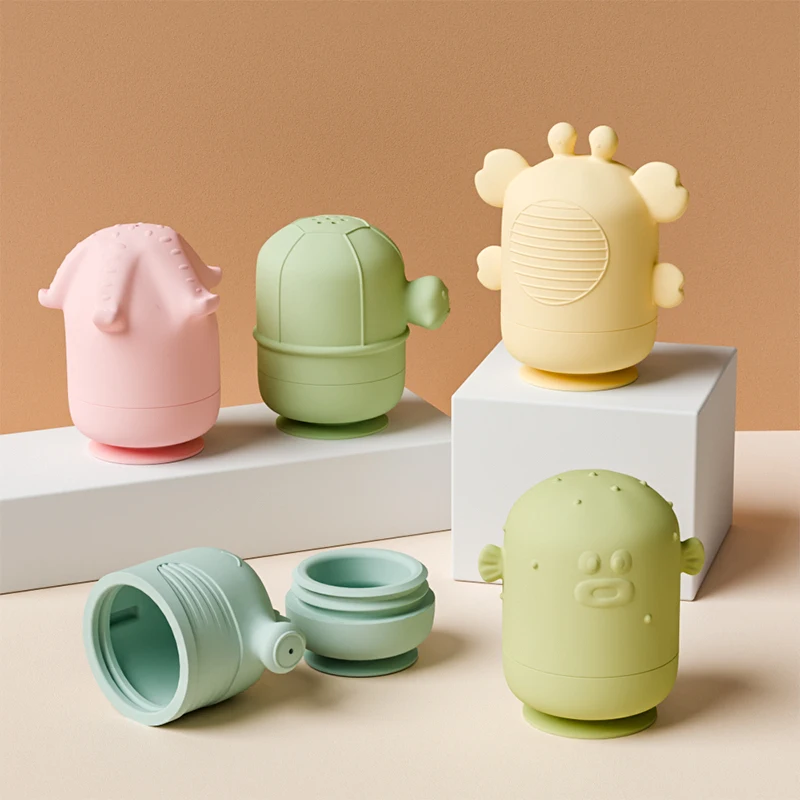 New Arrival BPA Free Food Grade Silicone Marine Animal Crab Sea Horse Shape Baby Bathing Shower Bubble Suction Silicone Bath Toy