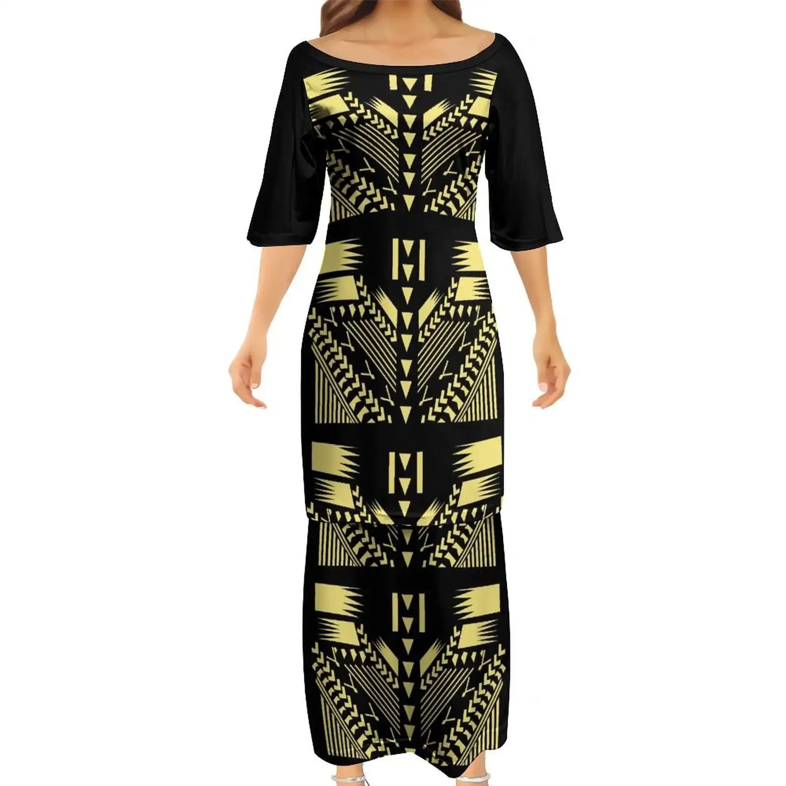 New Arrivals Polynesische Samoan Puletasi Style Hollow One Shoulder Dress Style Large Size Dresses 2 Peace Set Summer 1 Piece