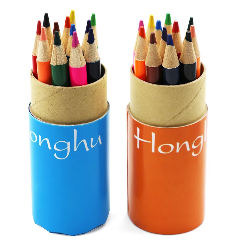 HONGHU short 3.5 inch color pencil set Promotional Stationery Factory OEM logo Wooden China Cheap Wholesale Bulk Custom Design