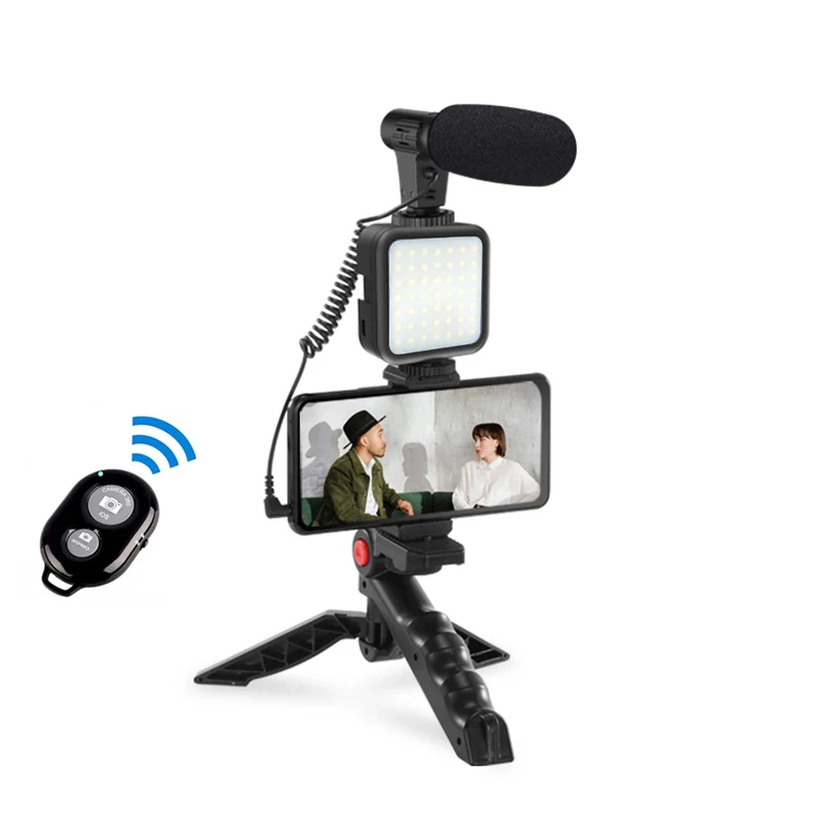 Smartphone & Camera Vlogging Studio Kits Video Shooting Photography Suit with Microphone LED Fill Light Mini Tripod