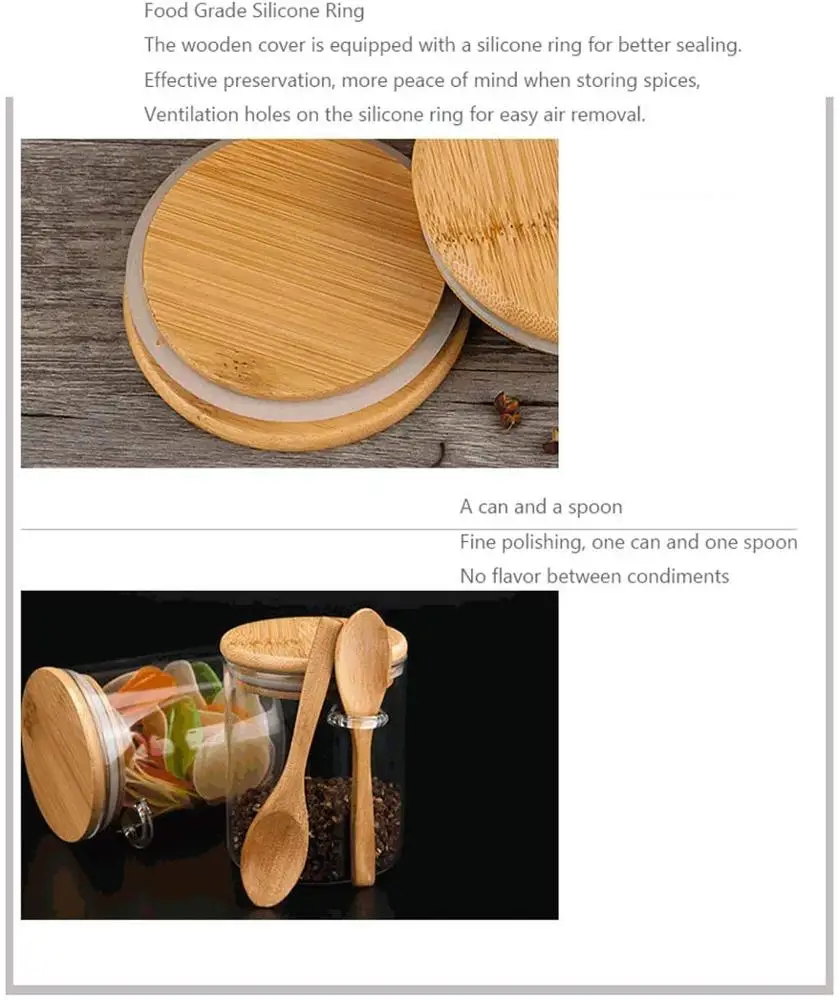 Jar Heat Resistant Storage Tank Condiment Bottles Wooden Lid Creative Machine Kitchen Glass High Borosilicate with Spoon Bamboo