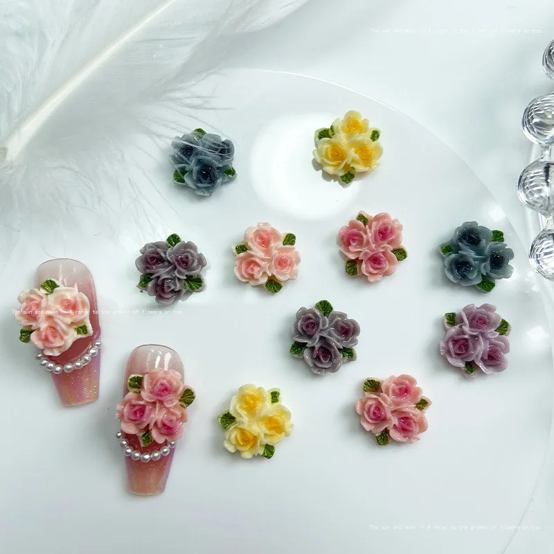 China Wholesale Resin Flower 3D nail charms Rose Nail Supplies Kawaii Accessories Fashion DIY Decoration