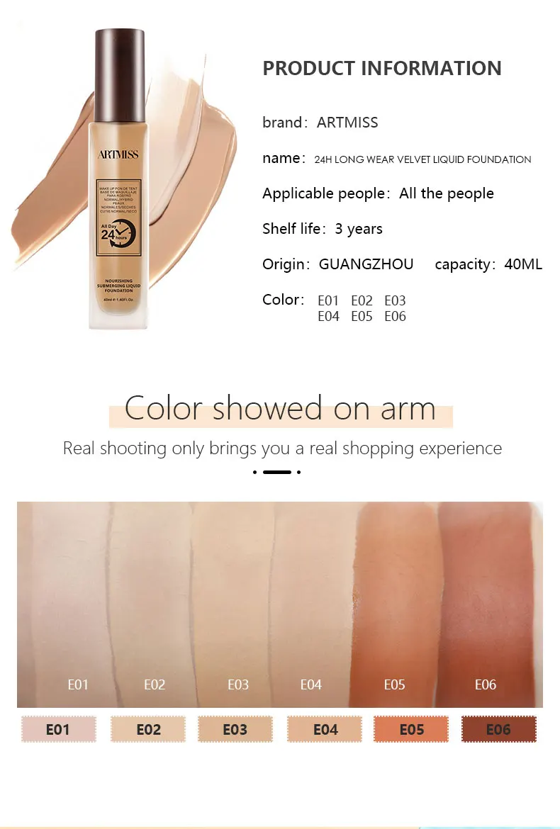 Low Moq Face Cosmetics Waterpoof 24 Hours Deep Color Private Label Makeup Liquid Foundation for oem foundation full coverage