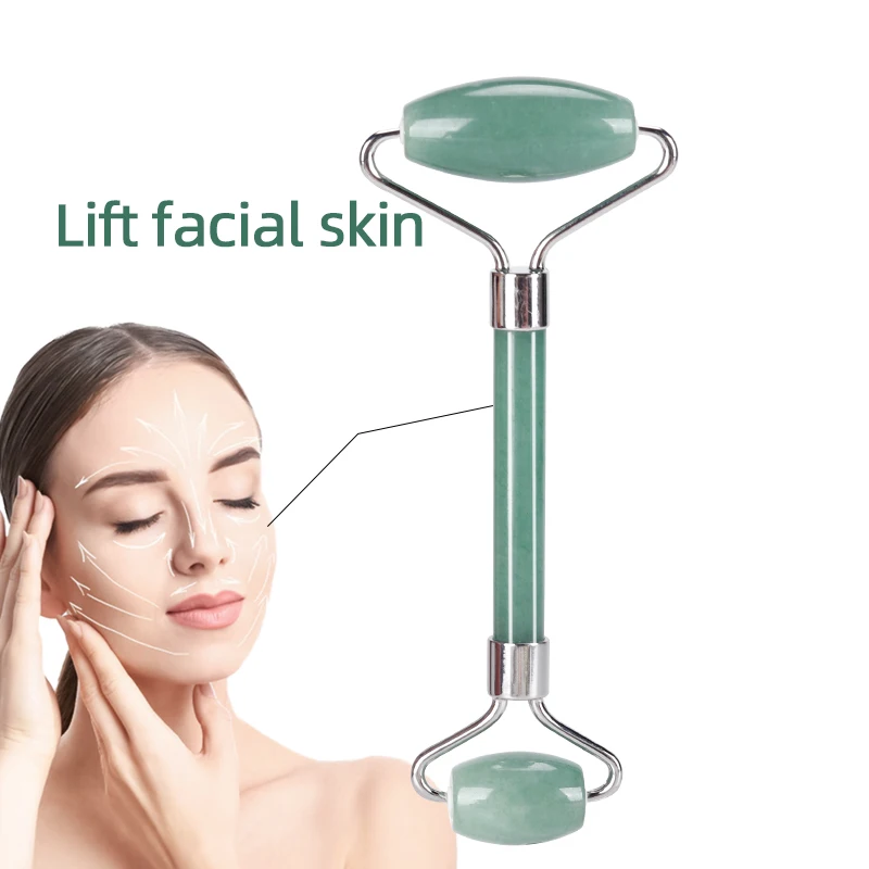 Custom Logo Facial jade roller Massage Tool Green Massager Roller guasha Set  Anti Aging Anti Wrinkle Skin care products