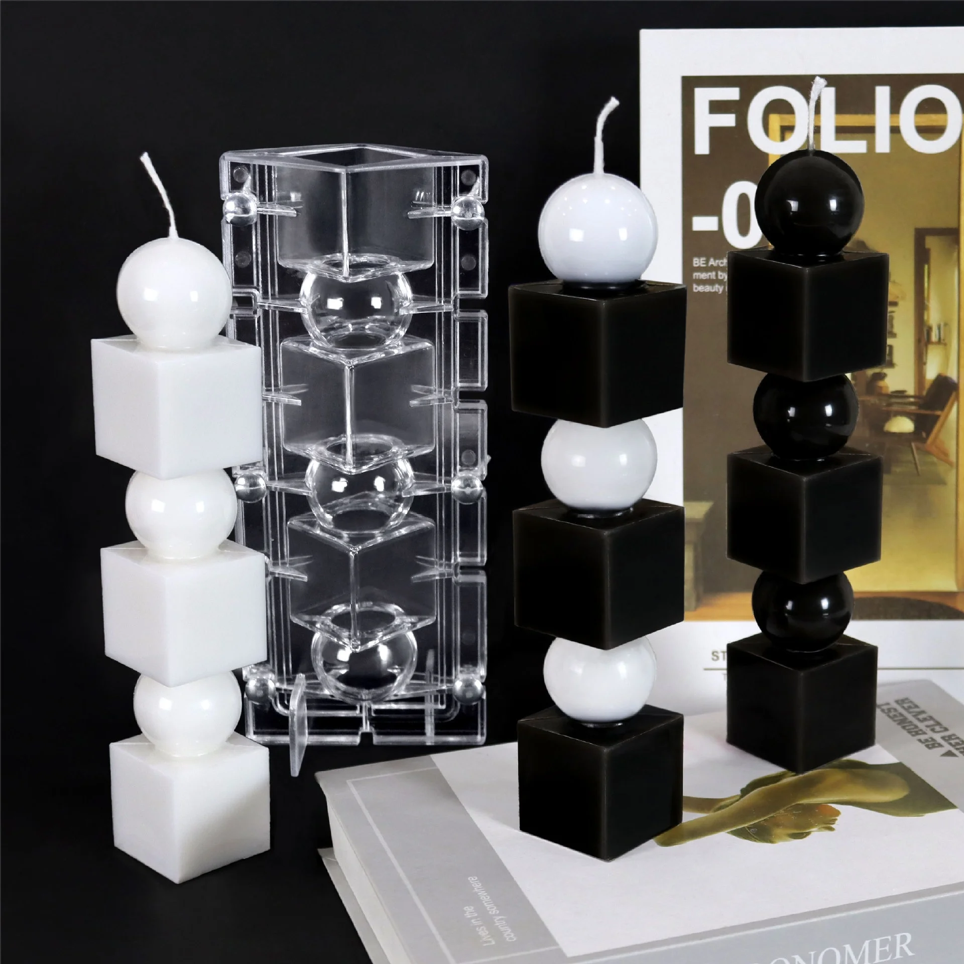 Square Ball Folding Column Diy Candlestick Pc Acrylic Two-Flap Mold Diy Handmade Candle Mould