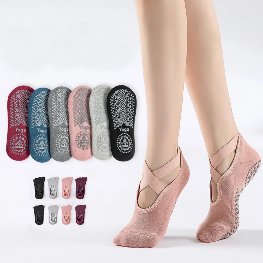 Wholesale Custom Logo Girls Gym Dance Barre Toeless Ballet Socks Pilates Anti Slip Yoga Socks for Women Non-Slip Grips