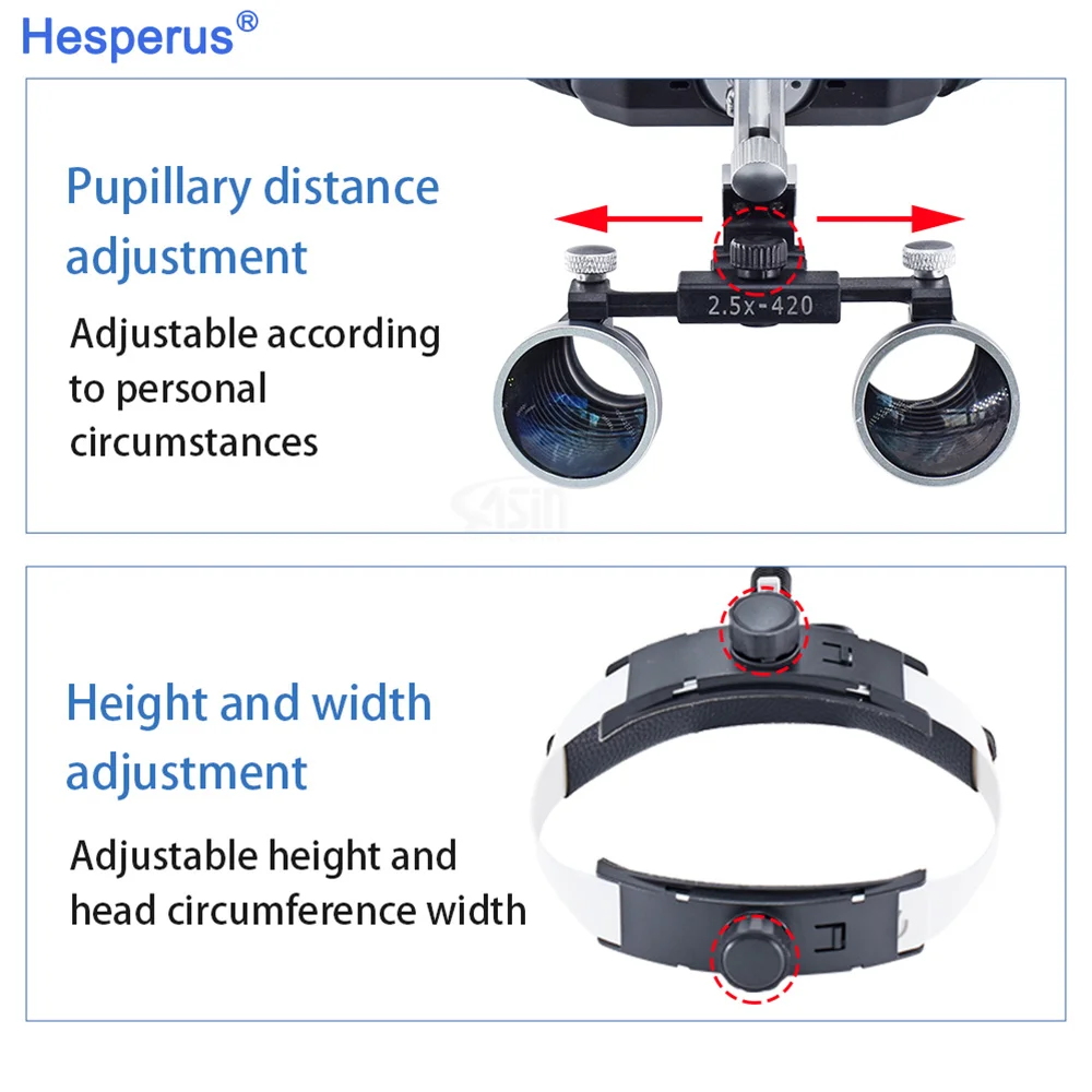 ENT Head Wearing Binocular Dental Headlight Loupe 2.5X 3.5X with 5W Spotlight with Rechargeable Lithium Battery Angle Adjustable