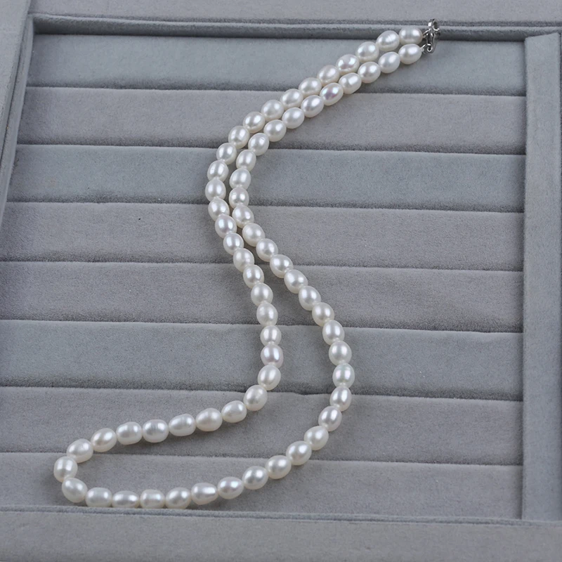 925 silver lobster clasp 6-7mm cultured natural white original real fresh water rice pearl necklace jewelry