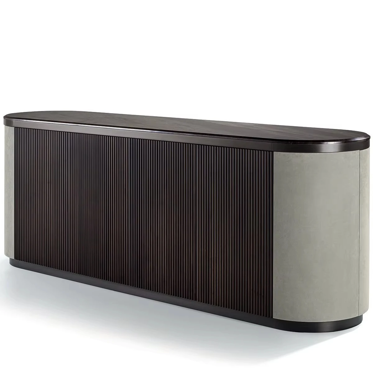 Italy luxury marble countertop sideboard sideboard villa living room furniture solid wood leather wrapped storage cabinet