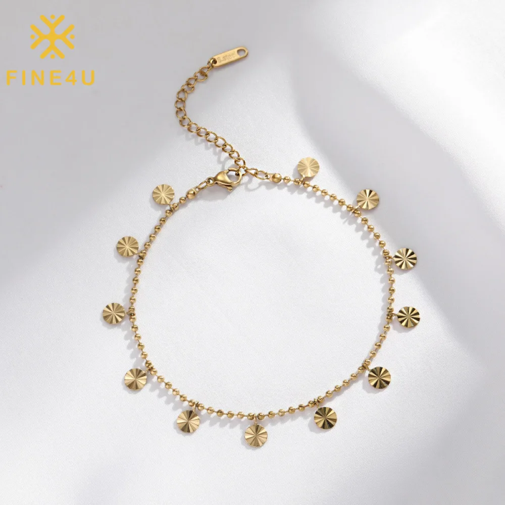 Stainless Steel New 18K Gold Plated Foot Trim Petal Disc Pendant Shoe Jewelry Anklets For Women