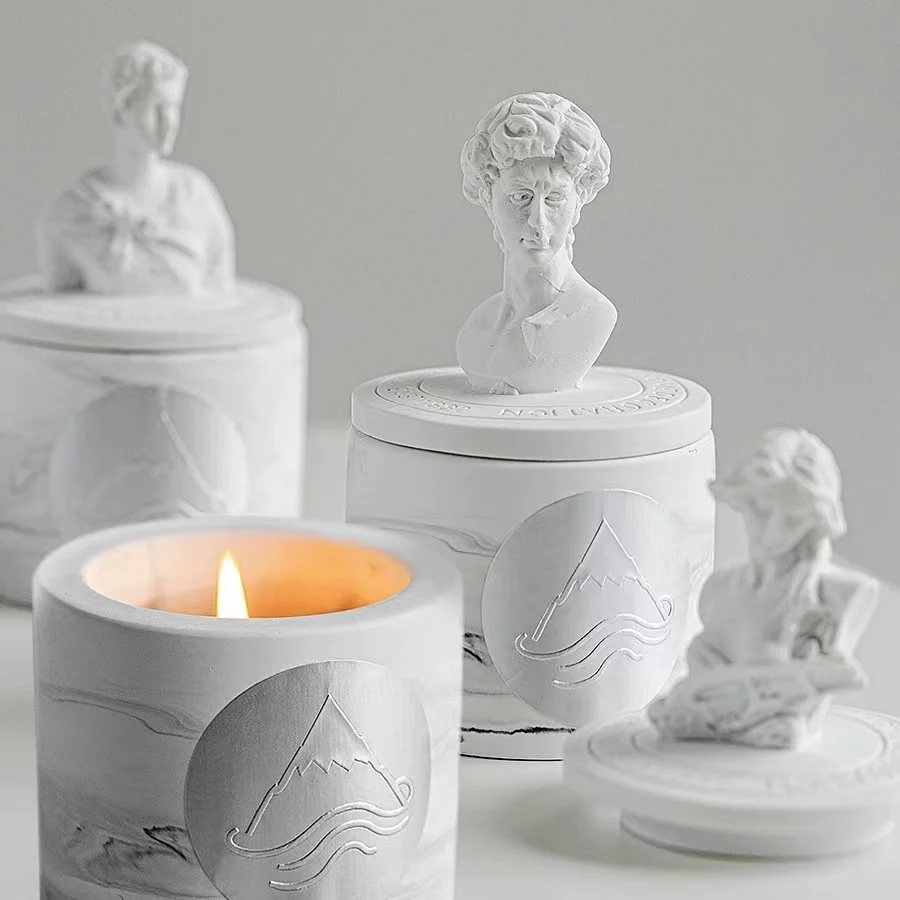 Wholesale ECO Friendly Handmade David Plaster Gypsum Sculpture Fragrance Gardenia Soy Wax Candle Scented Candle