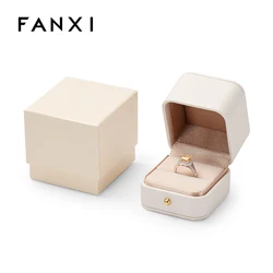 2022 Fanxi Cream Color PU Leather Jewelry Packaging Box Wholesale Custom Ring Box with Logo