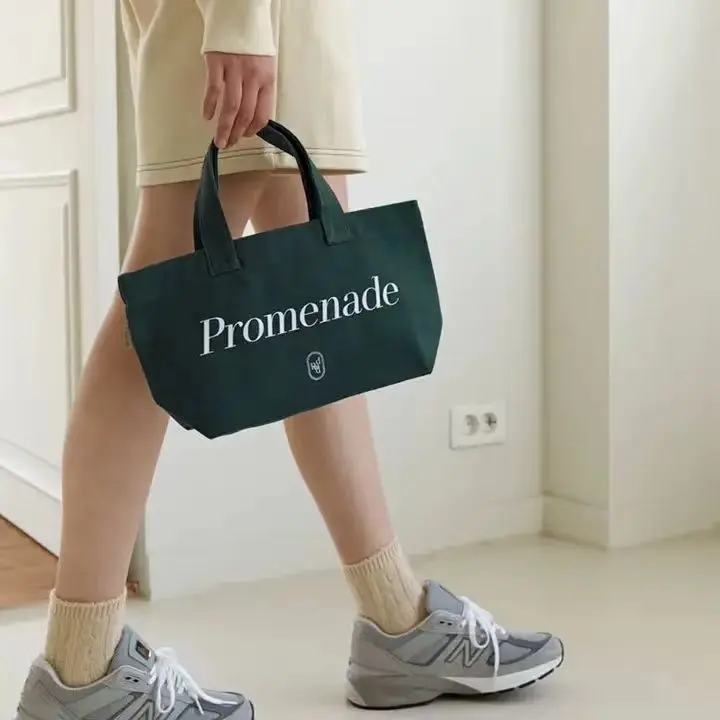 Mini Small custom logo dark green durable thick strong handle canvas cotton gift shopping tote bag