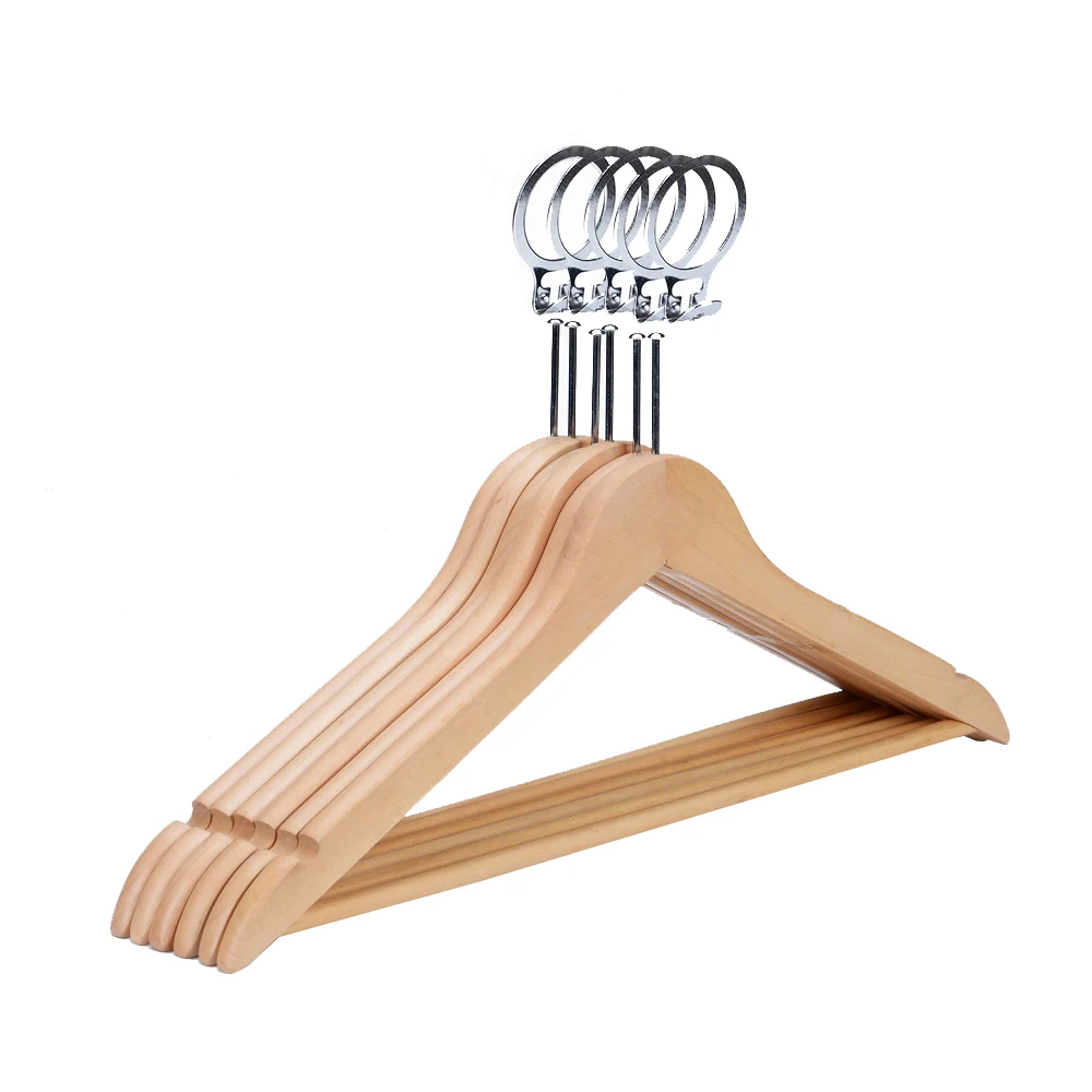 High Quality Anti-theft hotel hanger wooden clothes hangers with anti theft ring