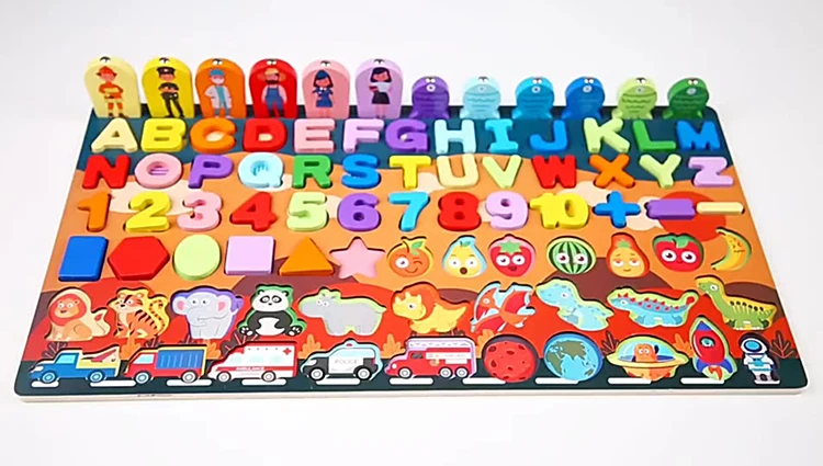 Ten-in-one pair number board multifunctional wooden magnetic fishing toy dinosaur traffic animal cognitive matching puzzle