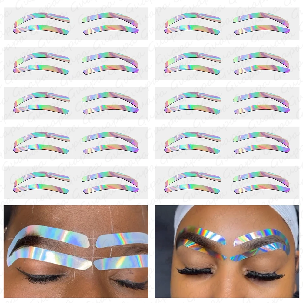 Holographic Silver Eyebrow Airbrush Shaping Stencils Brow Guide Shape Outline Tape Eyebrow Sticker Stencil Brow Tinting Template
