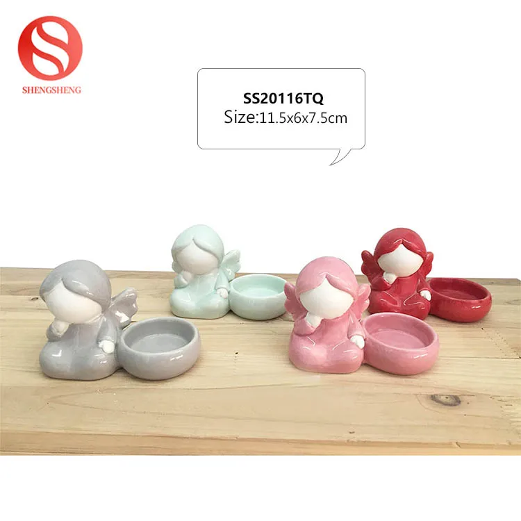 Custom logo cheap price best quality cute girl design home decoration wholesale ceramic candle holder