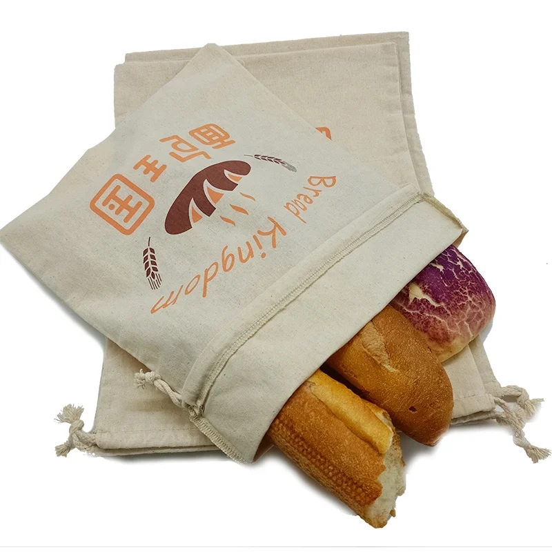 2022 Super September Fashion High Quality Reusable Drawstring Eco Cotton Flax Canvas Linen Bread Bag With Logo
