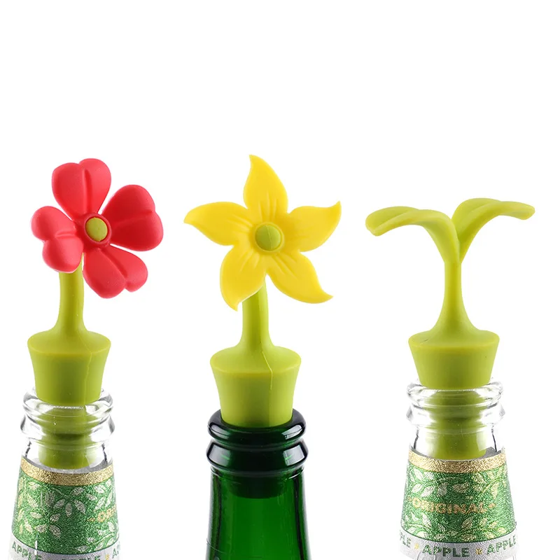 Hot sale large wholesale nice cool flower design food grade silicone rubber wine bottle stopper