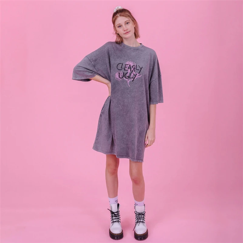 Clothing Manufacturers Summer Oversized Graphic Acid Stone Vintage Wash T-shirt Dress Women