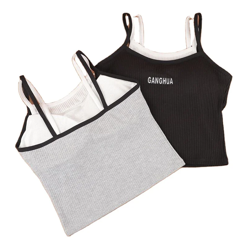 Изготовленный на заказ летняя женская обувь в рубчик с вышивкой майка на бретелях с тонкими чашечками нижнее белье