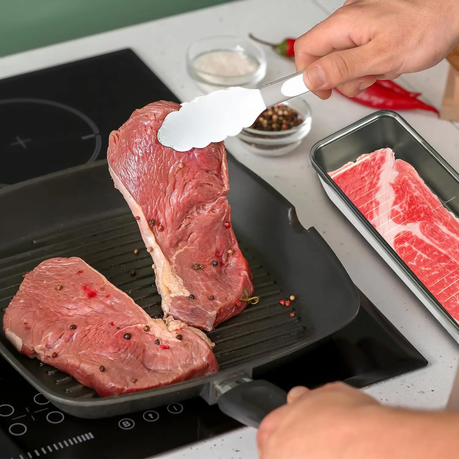 1000ml 33oz Airtight Long Deli Meat Box Steel Food Storage Container with PP Lids Stainless Steel Bacon Container