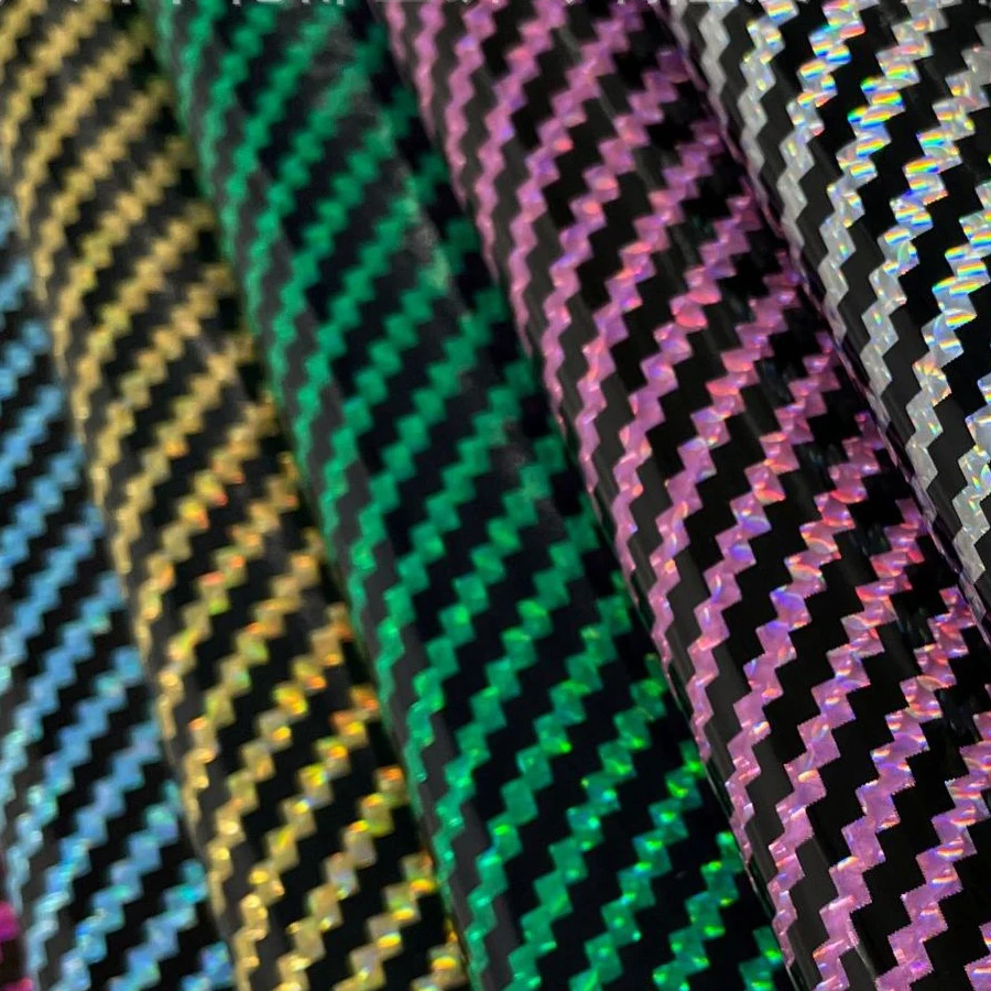 Shimmer 0.7 mm Carbon Fiber Twill Texture Faux Artificial Synthetic PVC Car Interior Leather for Car Steer Wheel and Rearview