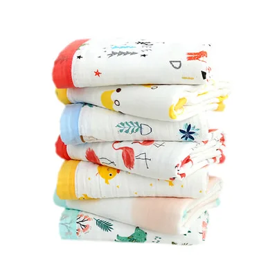 Wholesale 6 Layers 110 x 110 cm Custom Organic Muslin Swaddle Cotton Fabric Blanket Sets  Muslim Baby Blankets Set For Baby