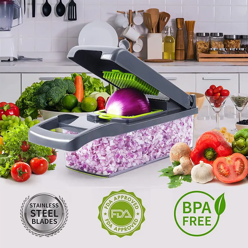 2023 herramientas de cocina de venta caliente 15 en 1 cortador de verduras multifuncional cuchillo de cebolla