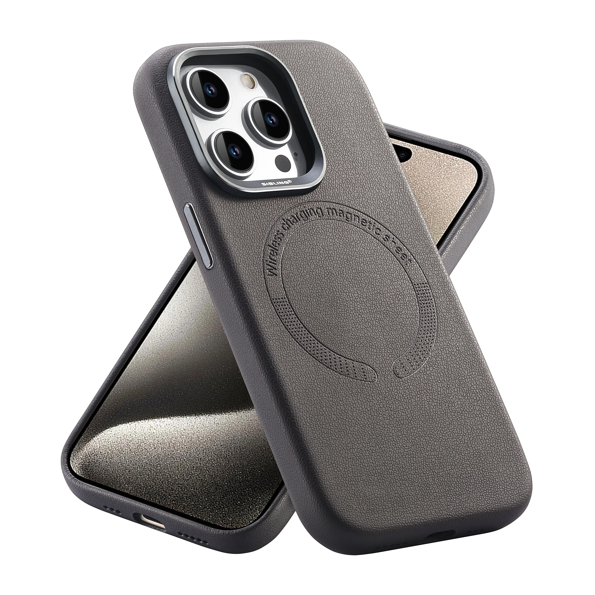 Pu Leather Magnetic Phone Case For IPhone 15 Pro Max 14 Plus Wireless Charging Business Metallic Polyurethane Cool Cover