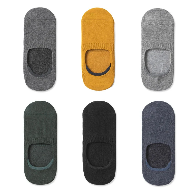 New Fashion Non Slip Silicone Summer Boat No Show Colorful Solid Stripes Comfortable Men Invisible Socks