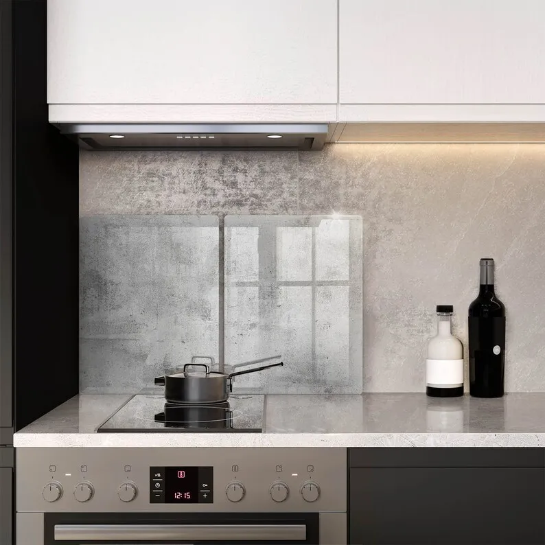 Tempered Glass Splashback 52x30cm for Stove Protection and Oven Backsplash in Kitchen With Gray Culinary Decor