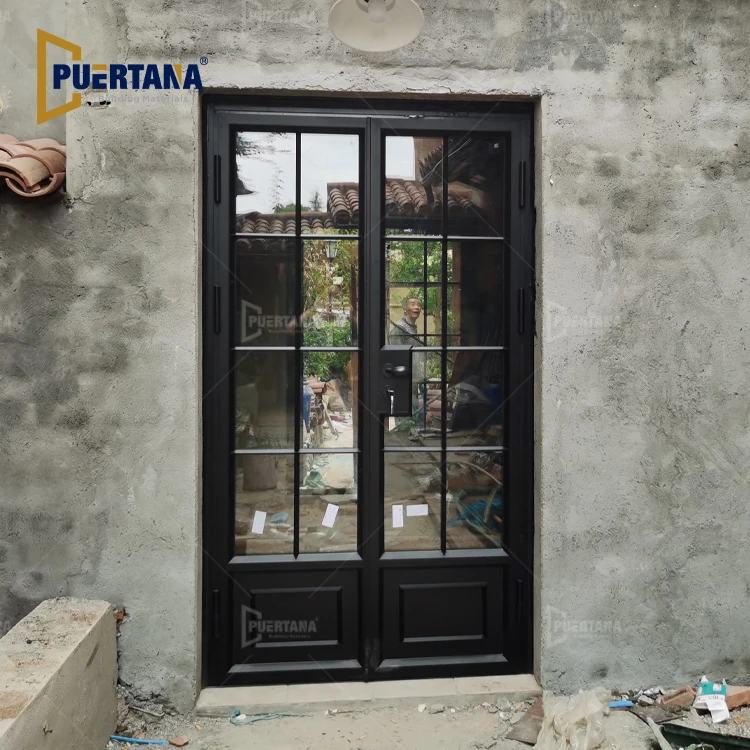 Foshan Aluminum Hinged Patio Doors European Standard Double Panels Swing Style Door Modern French Glass Casement Entry Doors